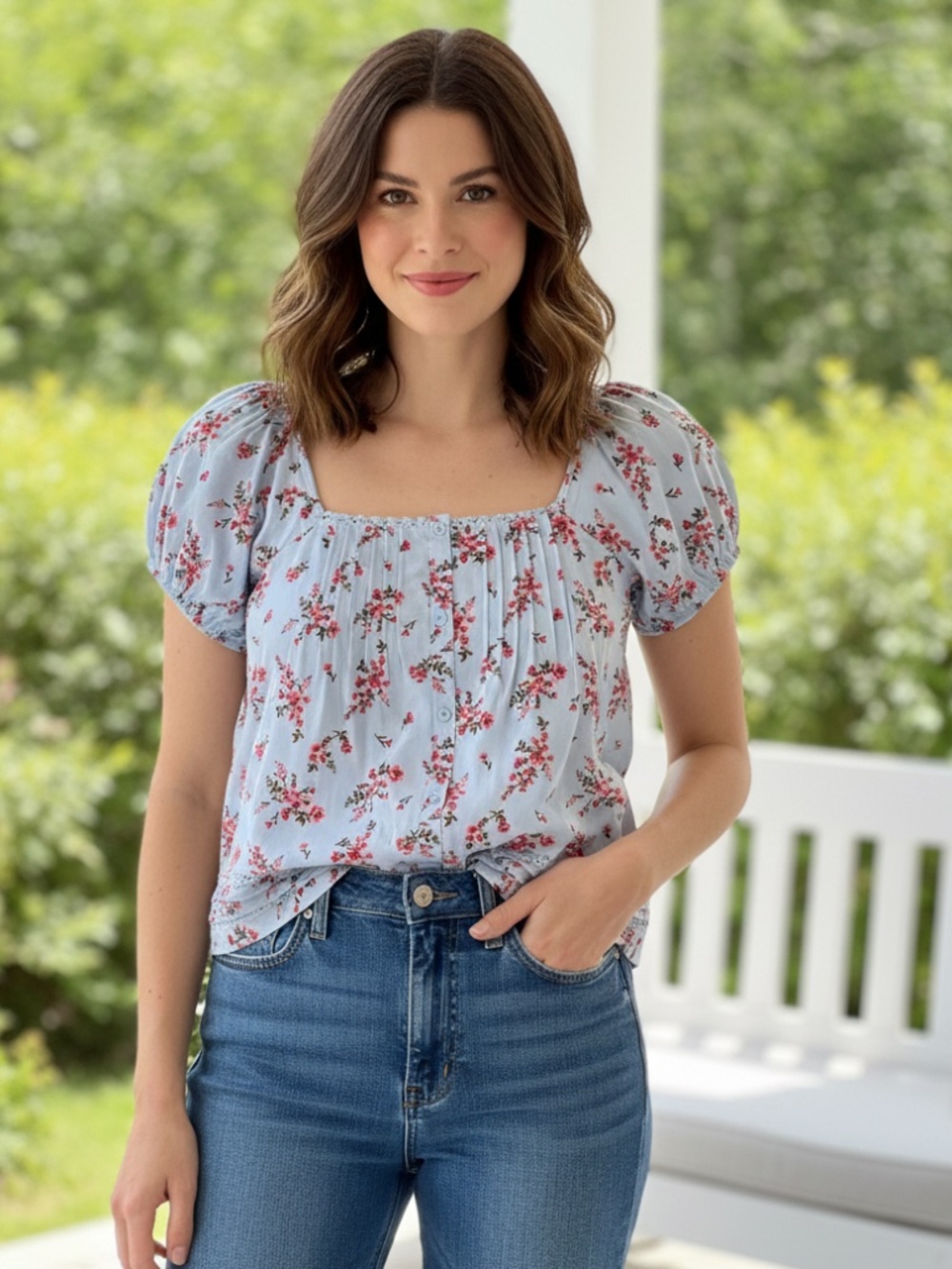 NWT Lauren Conrad small blue floral rose blouse. Med